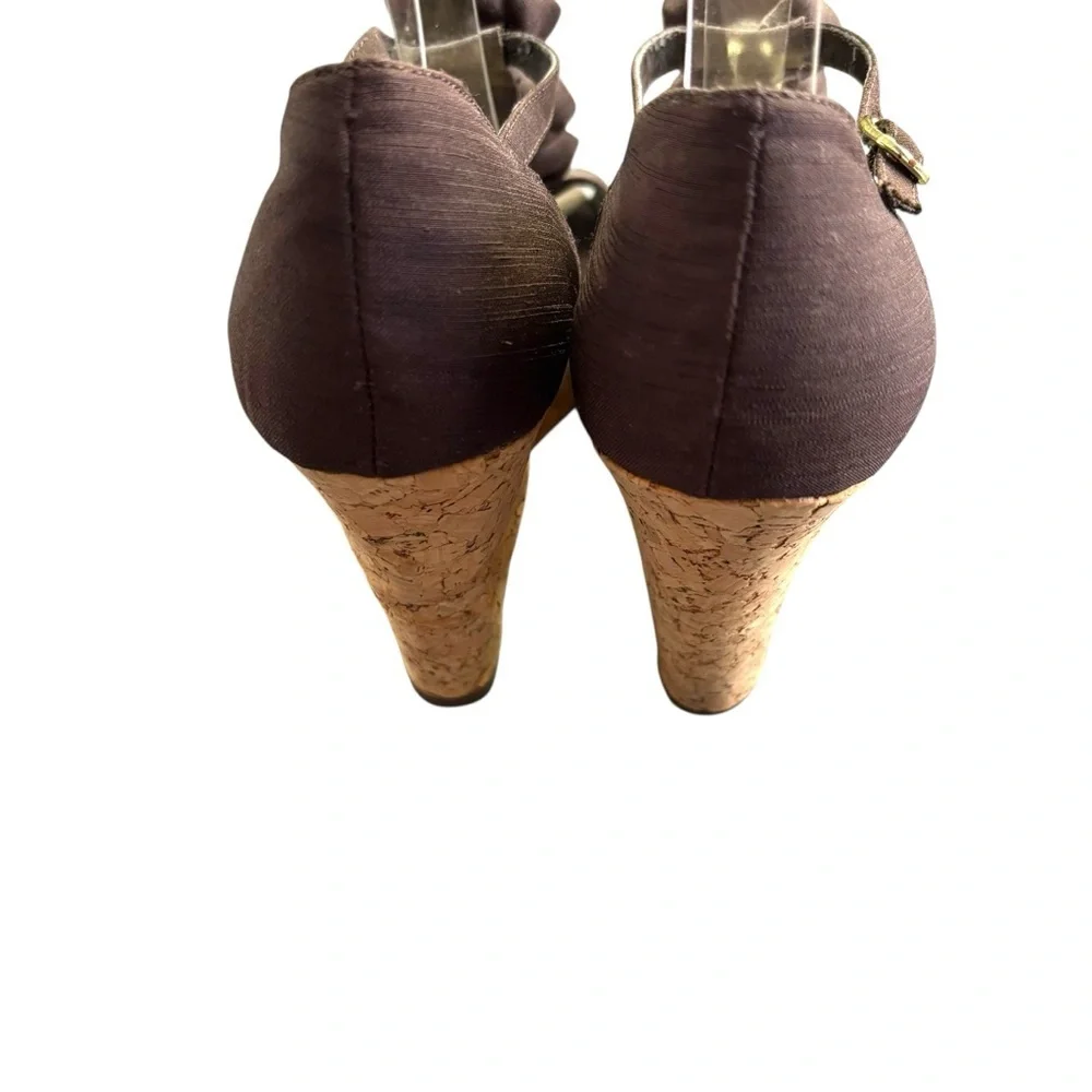 Steve Madden Brown Satin Rosette Cork Wedge Sandals Women’s Size 6